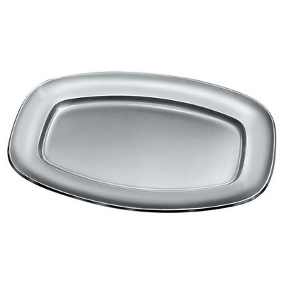 oval serving plate in satin 18/10 stainless steel with polished edge